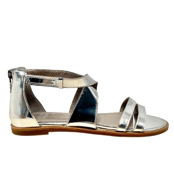 Eileen Fisher Leather Cici Flat Sandal Metallic Mirrored Silver Size 5 NEW! - Picture 11 of 11
